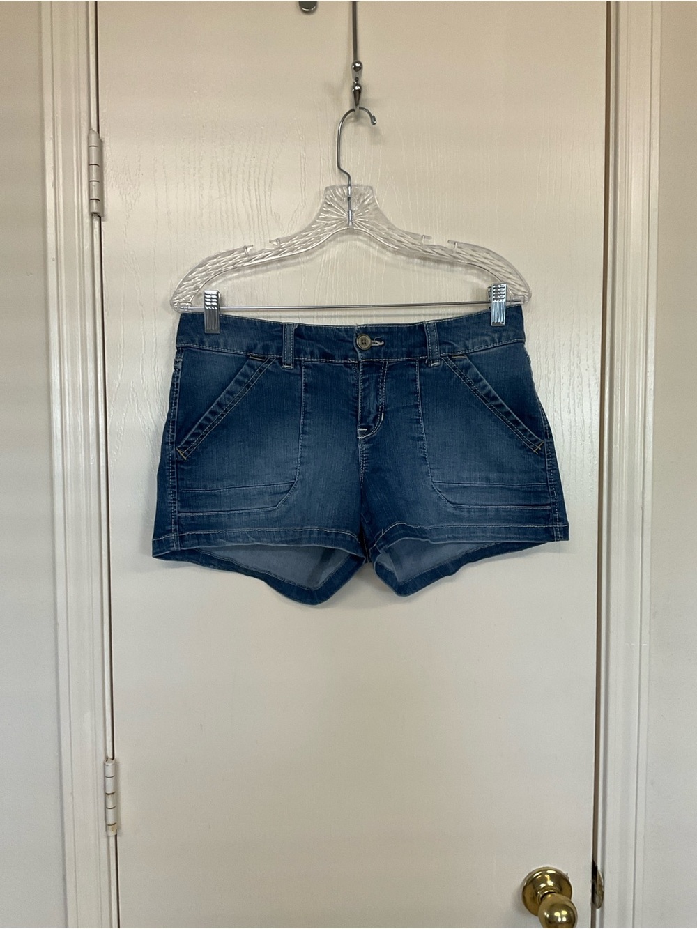 UNIONBAY Women's Dark Blue Denim Jean Shorts with Button Flap Back Pockets